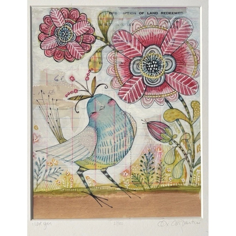 Cori Dantini I Love You Bird Floral Art Print Signed Limited Edition 11 X 14